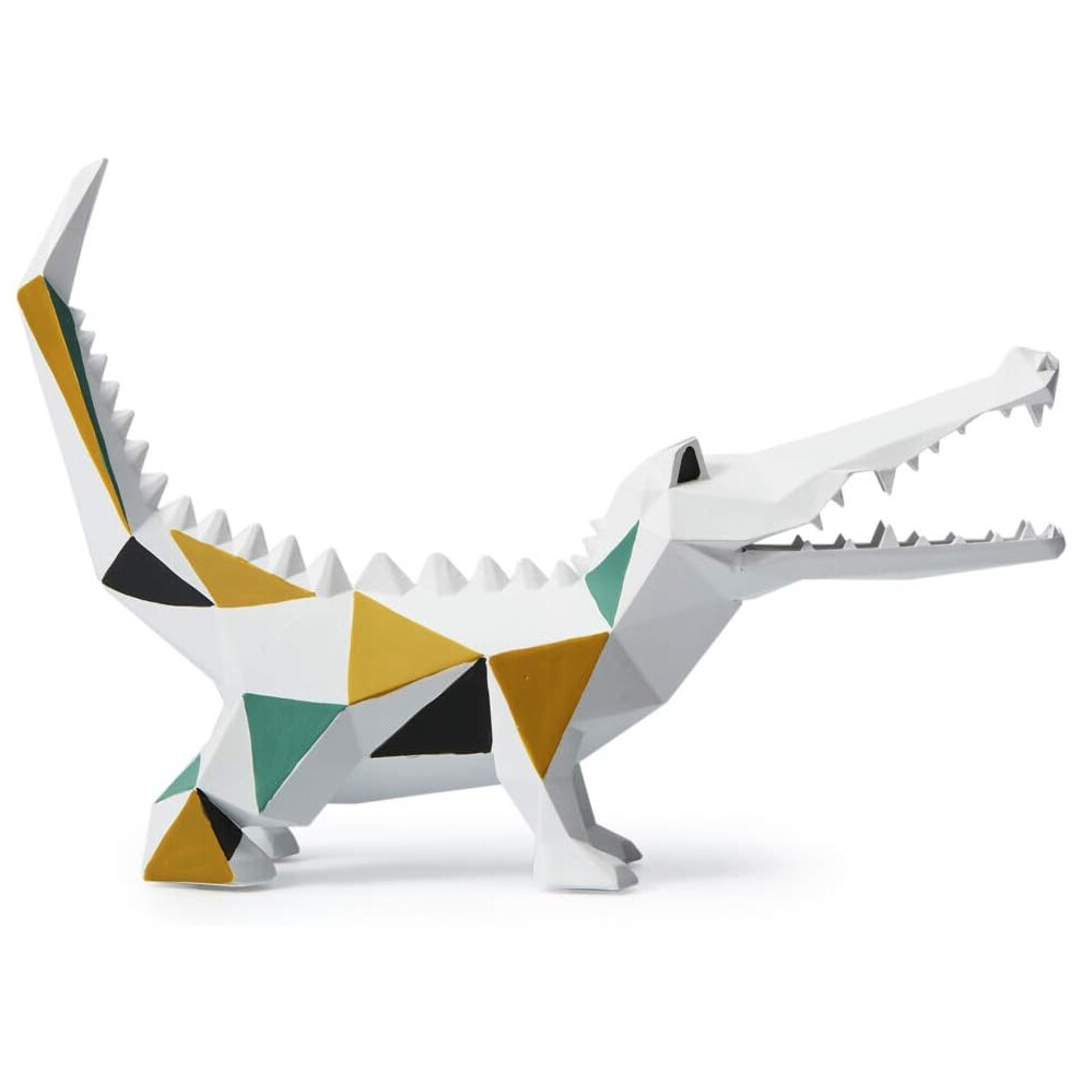 Amoy-Art Statue de crocodile Sculpture animale Figurine moderne Animal Décor Intérieur Salon Cadeau Résine Arts 27cmL