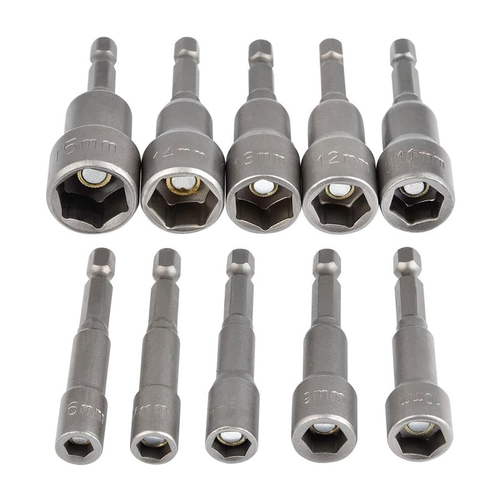 10Pcs Magnetic Hex Socket Set 6-15Mm Impact Driver, Magnetic Hex Socket Wrenches Set Magnetic 1/4 Hex Socket Socket Adapter Tool 9113374526425