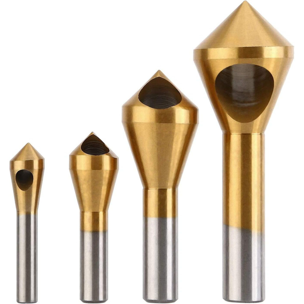 Chamfer Cutter Deburring Taper Drill Bit For Wood Aluminum Plastic 4 Pcs-Gold 9113374526906