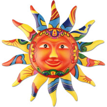 Metalen Zon Wanddecoratie, Kleurrijke Metalen Zon Gezicht voor Woonkamer, Slaapkamer, Kantoor, Bar, Winkel, Patio, Tuin (Geel)