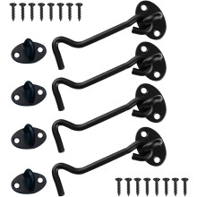 4 Pieces Sliding Door Latch, Cabin Hook 4 inch, Stainless Steel Door Latch, Door Latch Hook for Locks Barn Door Bathroom Window Sliding Door (black)