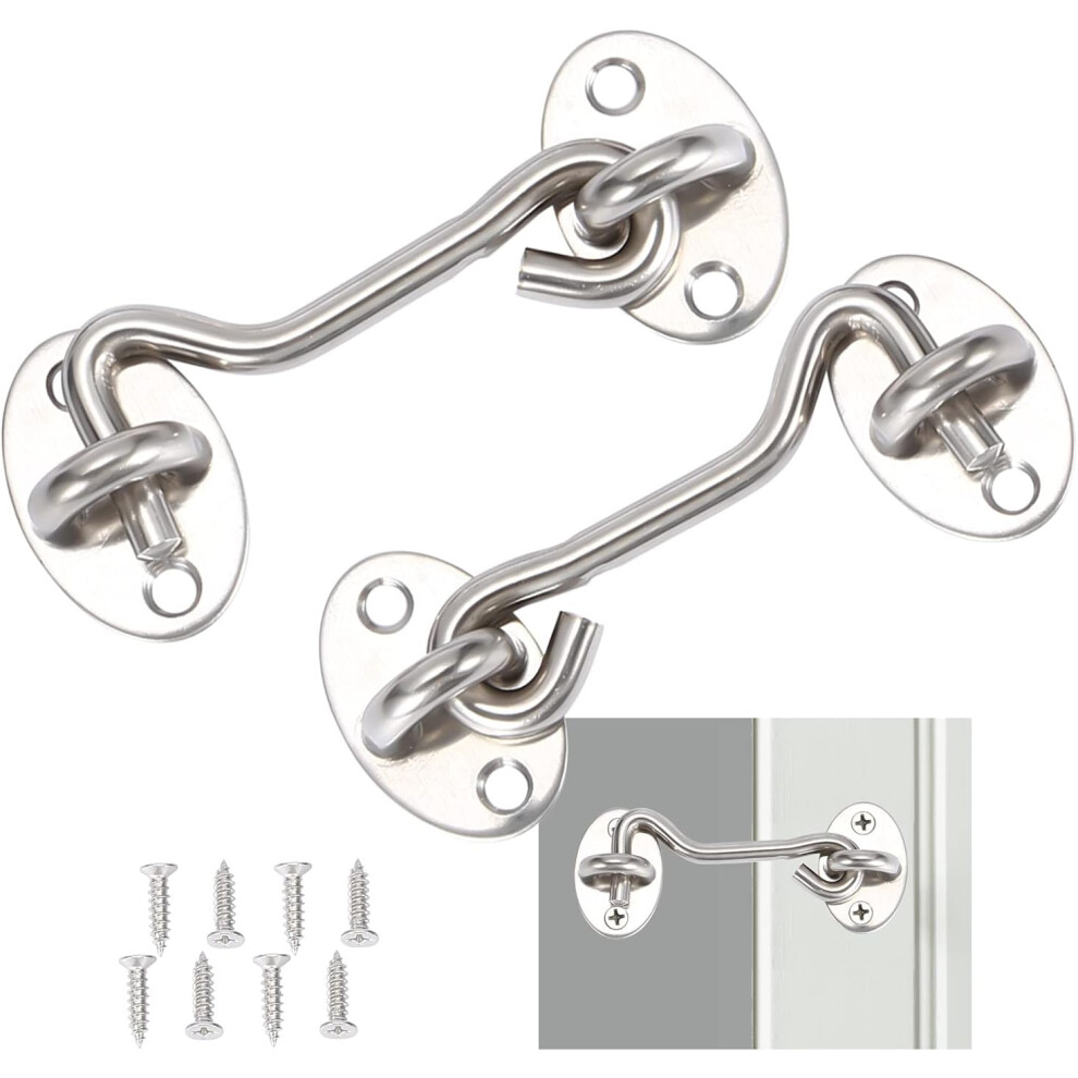 2 Pieces Cabin Hook,Door Latch Hook,Silver Stainless Steel Door Hook Lock,With Mounting Screws,For Window,Barn Door,Shed Door,Garage Door(7.5Cm) 9113374528658