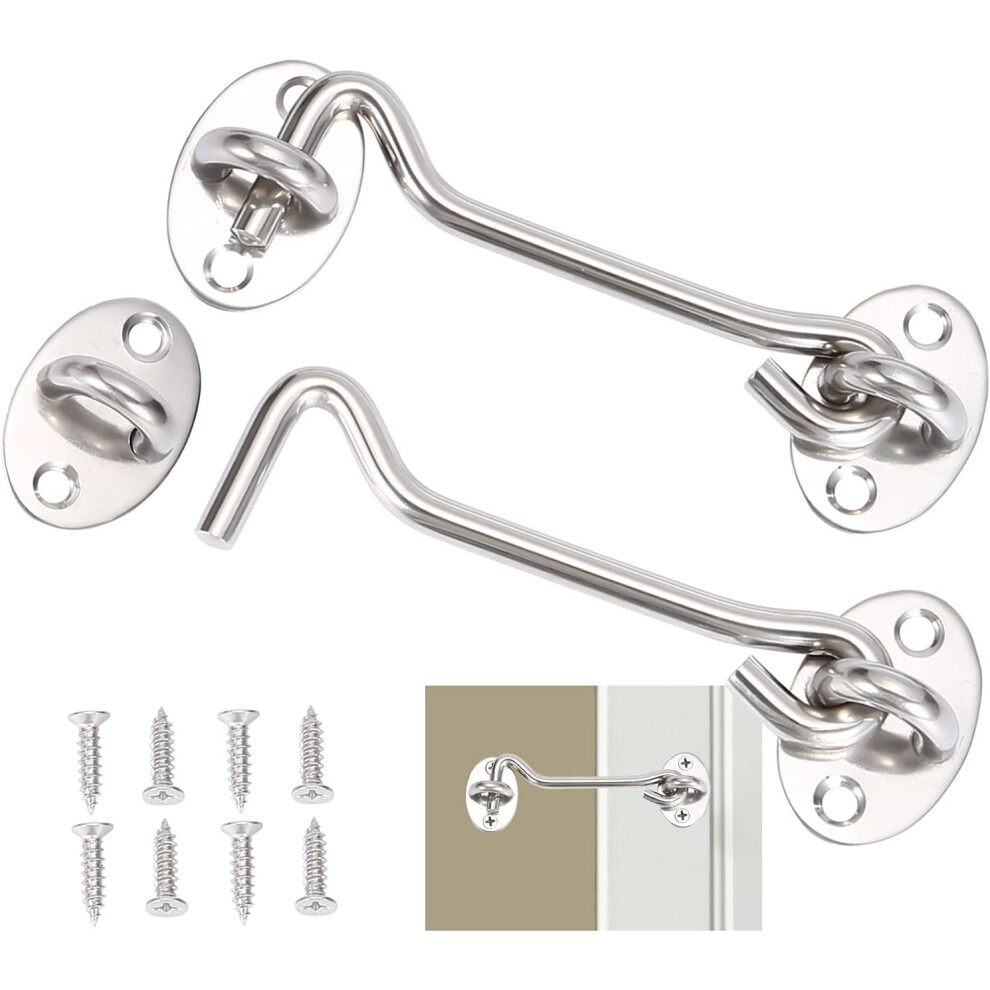 2 Pieces Cabin Hook,Door Latch Hook,Silver Stainless Steel Door Hook Lock,With Mounting Screws,For Window,Barn Door,Shed Door,Garage Door (10Cm) 9113374528665