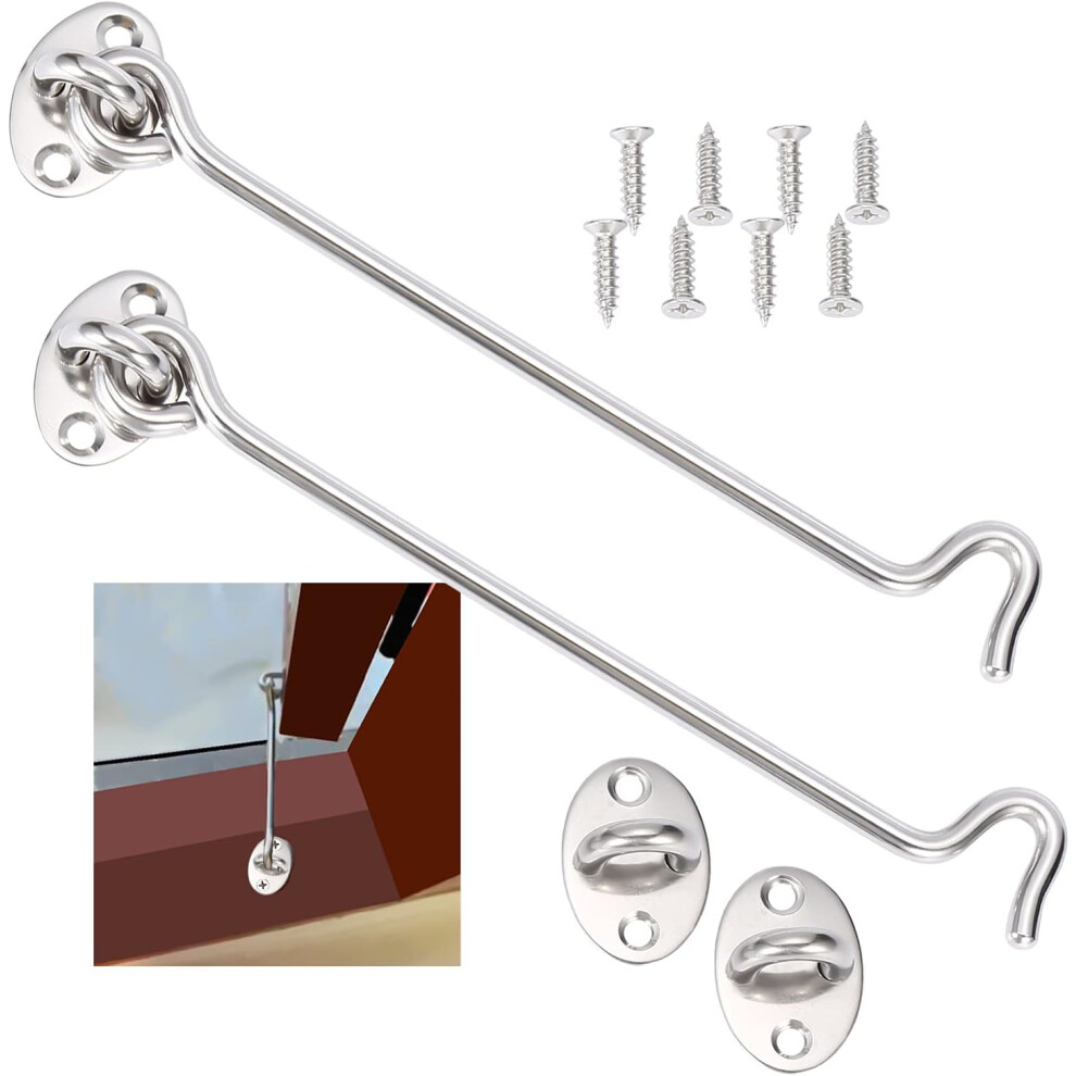 2 Pieces Cabin Hook,Door Latch Hook,Silver Stainless Steel Door Hook Lock,With Mounting Screws,For Window,Barn Door,Shed Door,Garage Door (20Cm) 9113374528672