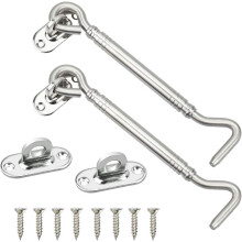 2 Pcs Cabin Hook Window Hook Antique Stainless Steel Shelter Gate Lock and 8 Mounting Screws for Shutters Warehouse Doors Sliding Doors Garages