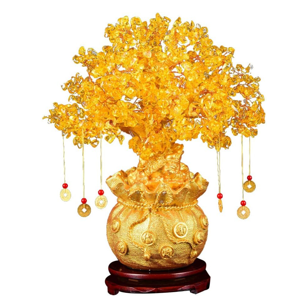 Arbre Feng Shui Citrine dans un sac d'argent - Richesse et prospérité (jaune)
