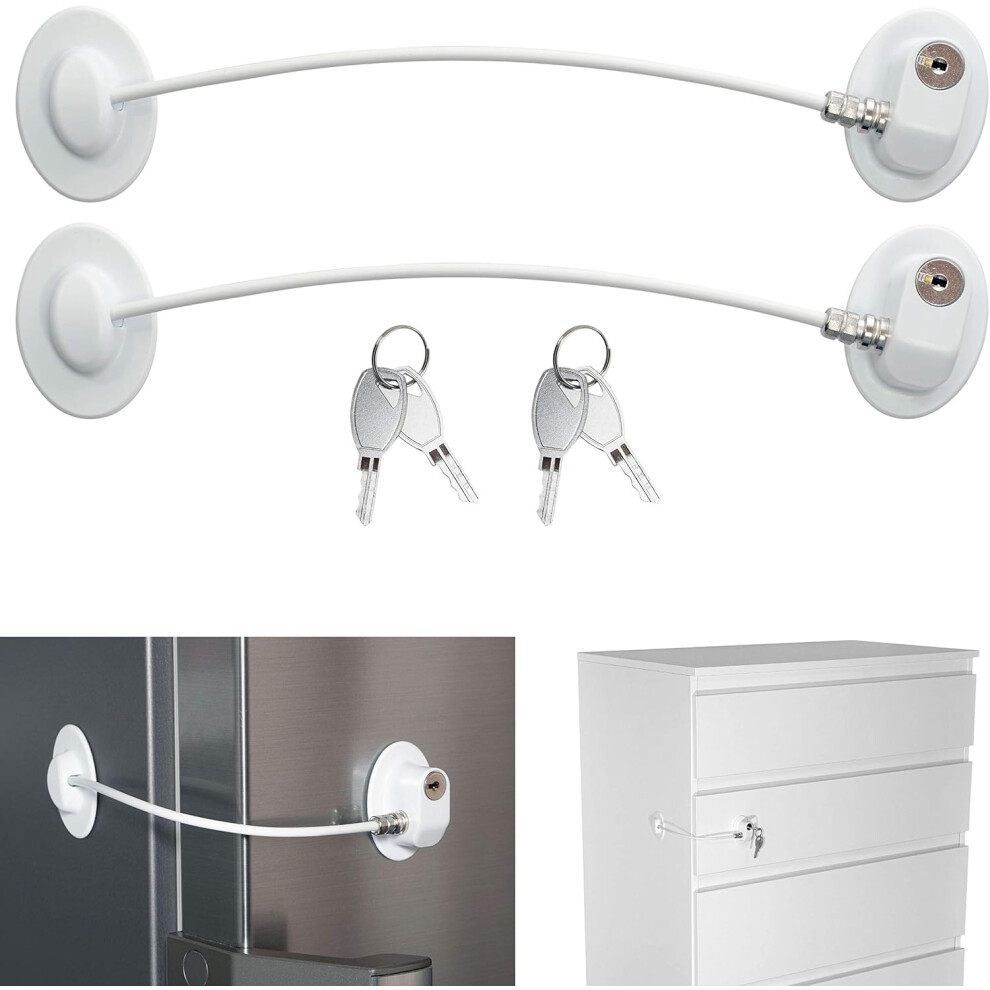 Child Safety Lock, 2 Pack, With 4 Keys, For Cupboards, Cabinets, Fridges And Freezers, Home Security, 3M Adhesive, Traceless, Baby And Child Safety, W White Lifeasy