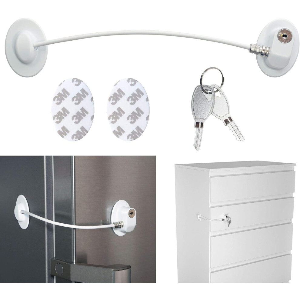 Child Safety Lock With 2 Keys For Cupboards, Cabinets, Fridges And Freezers, Home Security, 3M Adhesive, Traceless, Safety For Babies And Children, Wh White Lifeasy