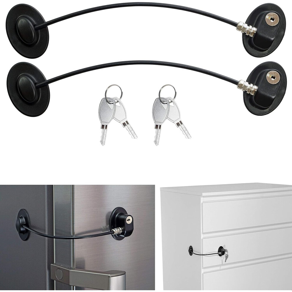 Child Safety Lock, 2 Pack, With 4 Keys, For Cupboards, Cabinets, Fridges And Freezers, Home Security, 3M Adhesive, Traceless, Baby And Child Safety, B Black Lifeasy