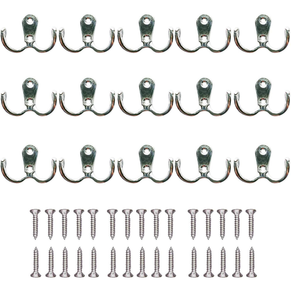 Patère, 15 pièces, crochets et supports en métal doubles, rangement avec vis pour la maison, étagères, tiroirs, casiers, salle de bain - Argent
