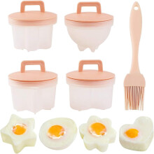 4 Stück Eierkocher für pochierte Eier, BPA-frei, Eierkocher, Eierbecher, Eierpochierer mit nicht klebender Ölbürste, Rosa, perfektes Frühstück