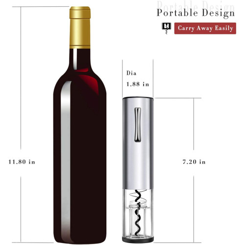 Stainless steel electric corkscrew - portable and rechargeable corkscrew with micro USB type charging cable 1