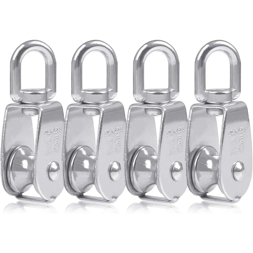 4Pcs 25Mm One-Piece Blocks 304 Stainless Steel Silver, Single Pulley Hook M25 Pulley Crane Swivel Paper Load 150Kg 9113374534185