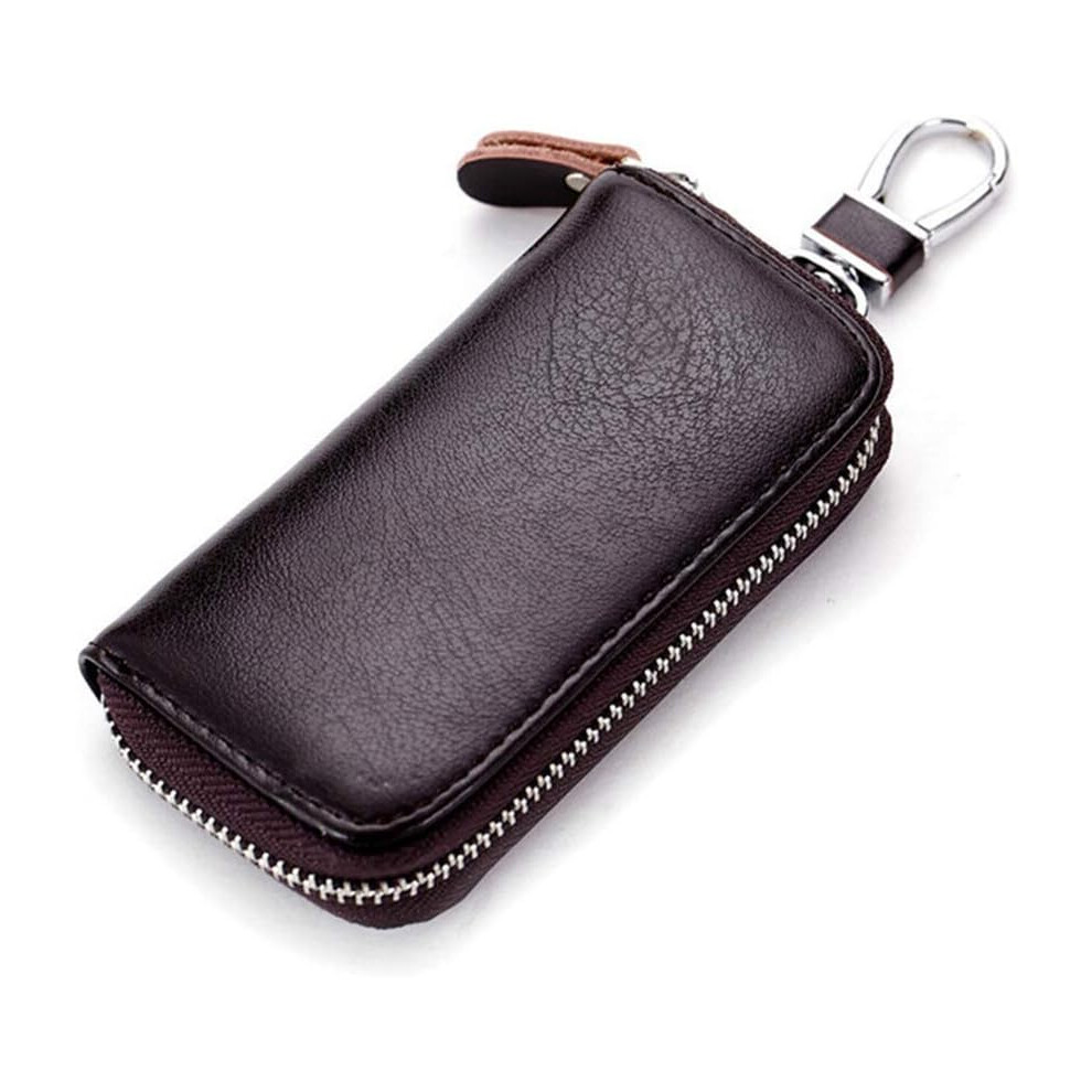 Étui à clés en cuir, étui à clés vintage, étui de protection pour clés pour femmes et hommes avec fermeture éclair, café