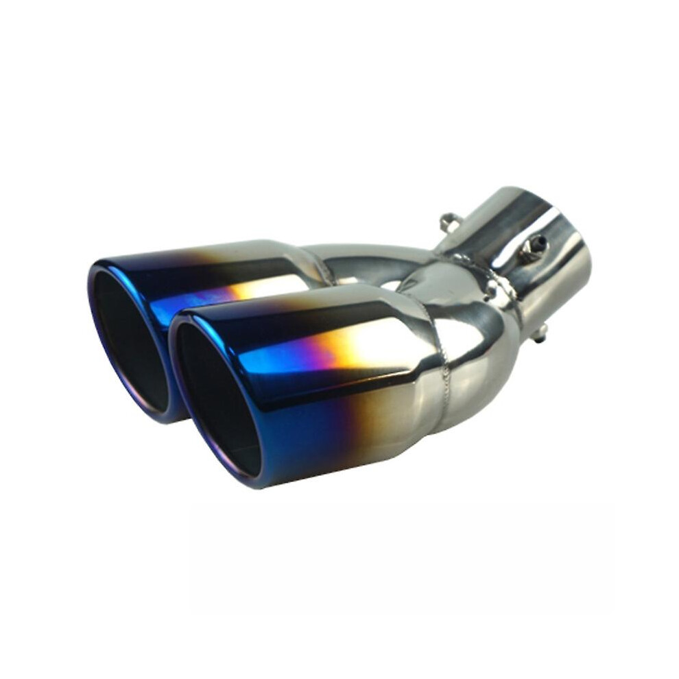 (Curved, Roast ) Dual Outlet Exhaust Tip Stainless Tail Pipe Muffler End Rear Tail Throat Liner Blue 5014561760438