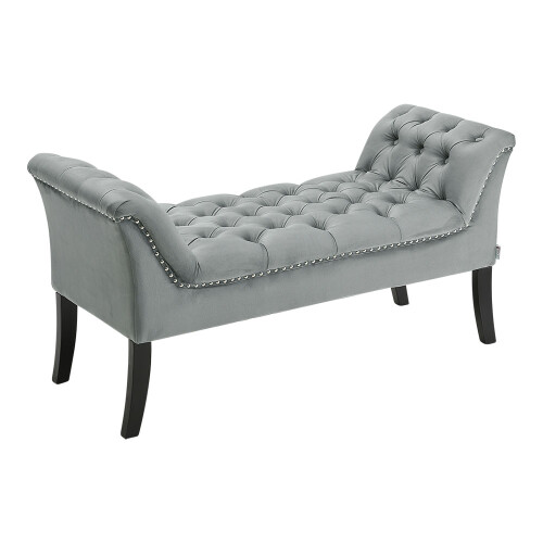 Living And Home Grey Armed Velvet Buttoned Bed Bench 2