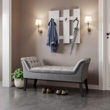 Grey Armed Velvet Buttoned Bed Bench