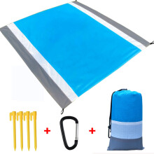Strandmatte, sanddichte Strandmatte, wasserdichte Picknickdecke, faltbare Picknickmatte mit 4 Stahlnägeln, 4 festen Stangen, wasserdichte Handytasche