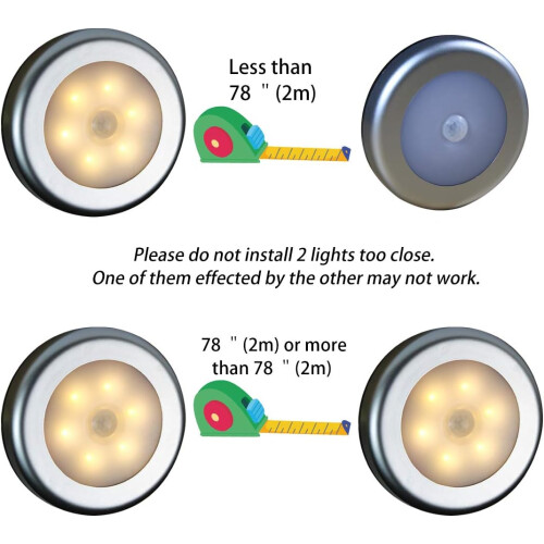 Wireless Motion Sensor LED Lights for Closet, Stairs, Hallway, Kitchen, Bedroom (6pcs) (Silver Shell (Warm Light) 1
