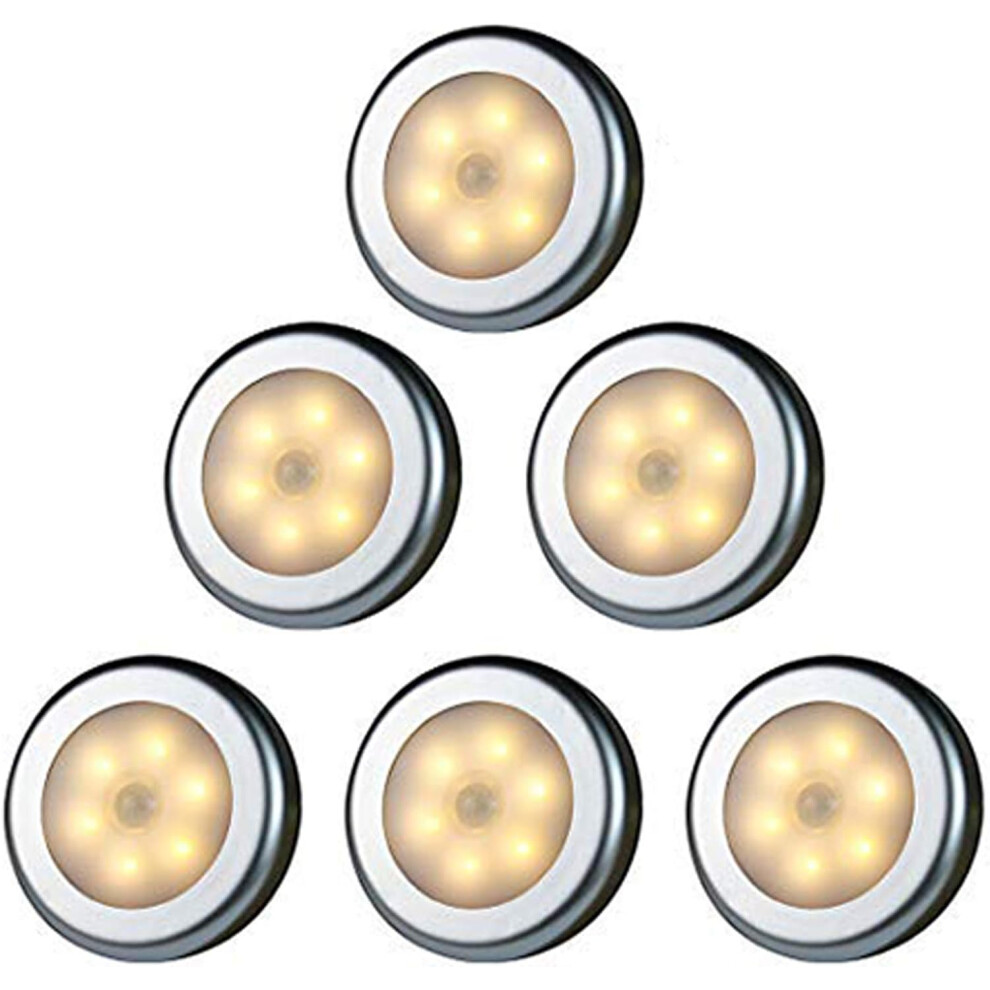 Lifeasy Wireless Motion Sensor Led Lights For Closet, Stairs, Hallway, Kitchen, Bedroom (6Pcs) ( Shell (Warm Light) Silver/Light
