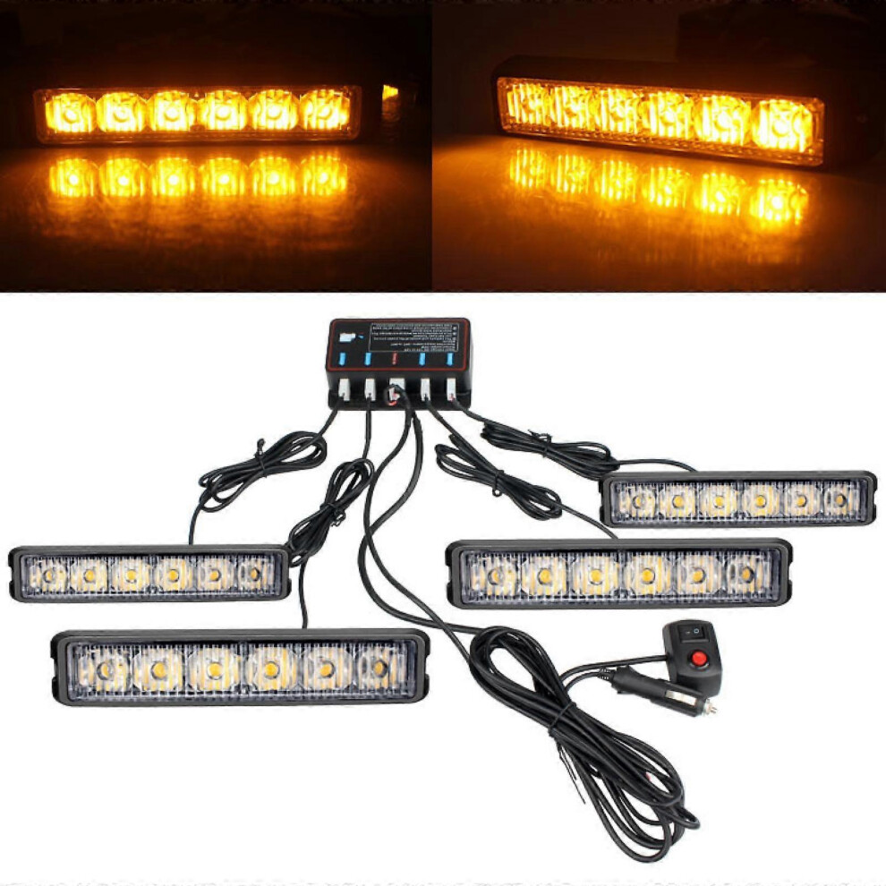 (4 Lights ) Led Grille Strobe Lights Dash Deck Visor Police Flash Lights Car Truck Ambulance Emergency Warning Strobe Lights With 2024 New Blue 5014561760445