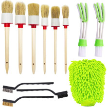 12-teiliges Auto-Detailing-Bürstenset, 6 Felgenreinigungsbürsten, 3 Drahtbürstenwerkzeuge, 2 Entlüftungsbürsten, 1 Autohandschuh