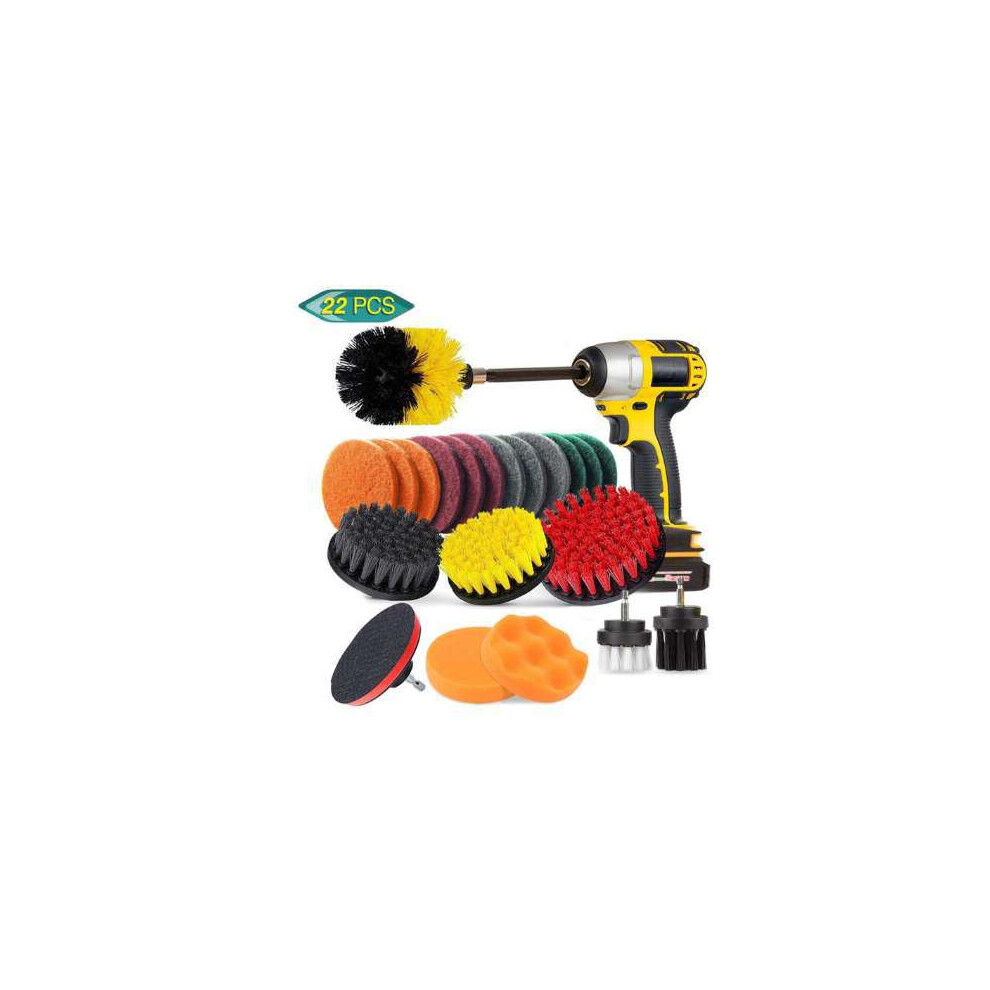22 Pieces Drill Cleaning Brush,Electric Drill Brush Attachment Kit Cleaning Kitchen Bathroom Tile Grout Floor Mat Car Scrub Grill Turbo
