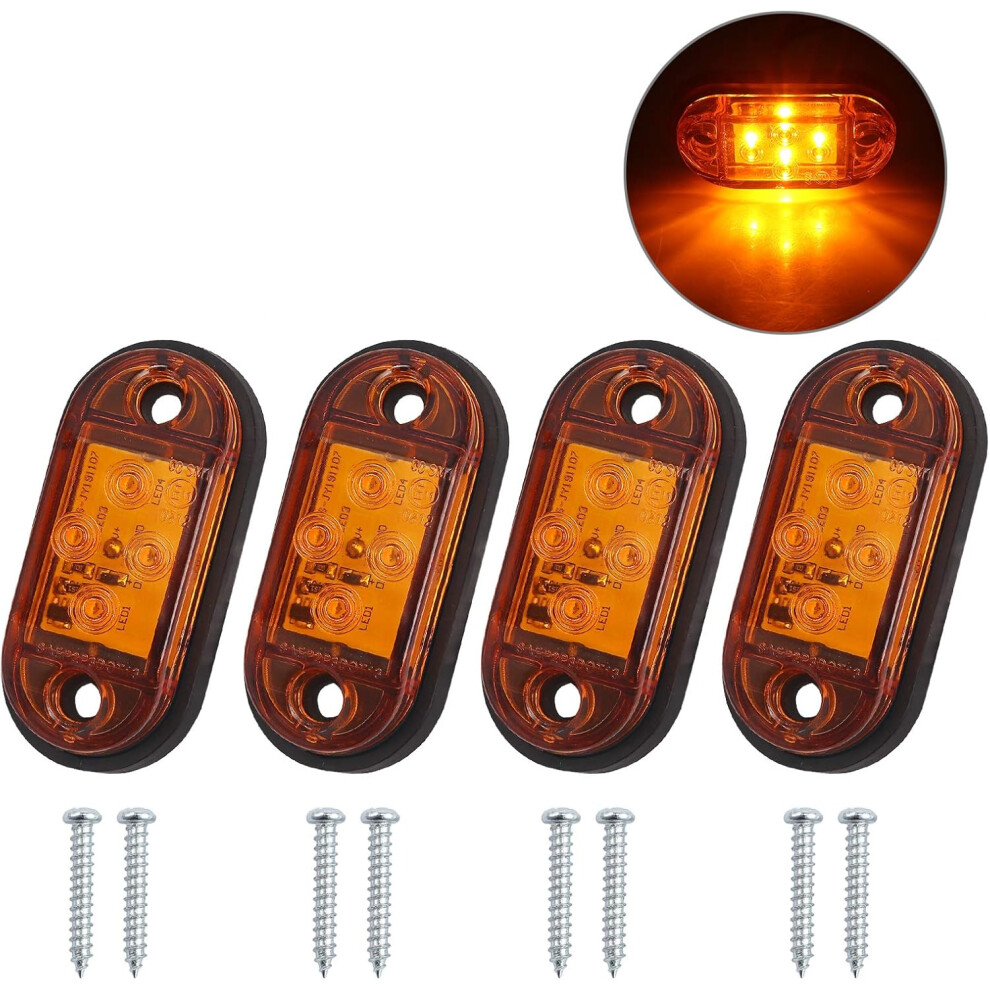 4X4leds Side Lights Front Rear Clearance Lights Waterproof Led Marker Lights 12V 24V Universal For Trailer Van Caravan Truck Lorry Bus- Amber 9113374538534