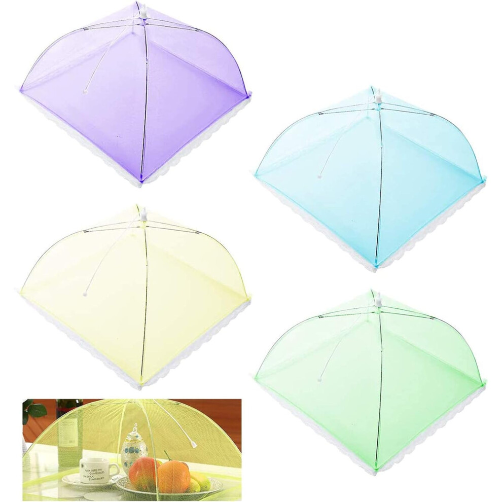 Lot de 4 cloches alimentaires pliables en maille anti-mouches, protection contre les insectes et les moustiques pour barbecue, pique-nique, nourriture