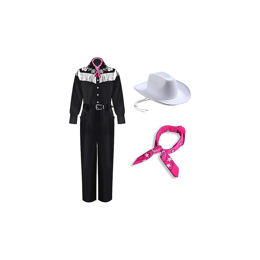 (XXL) Jumpsuit Ken Cowboy Outfit Scarf Hat Men Halloween Costume