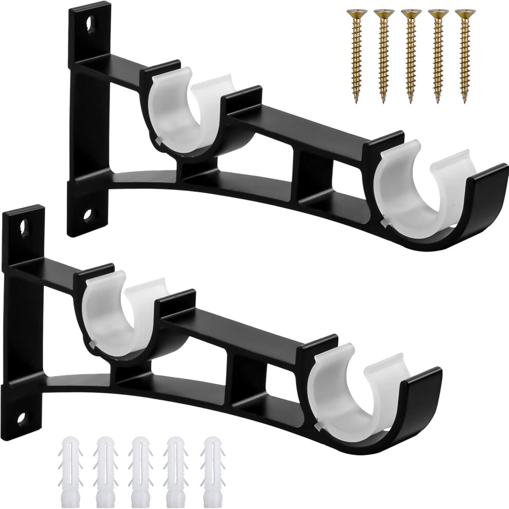 4pcs Curtain Rod Brackets Aluminum Alloy Double Bracket Curtain Rod Holder (Black)-image-OPC-PG5VDBQ-NEW