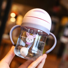 Biberon per bambini, tazze in silicone con beccuccio, tazze anti-perdita per bambini, cartoni animati, manico in cannuccia (rosa)
