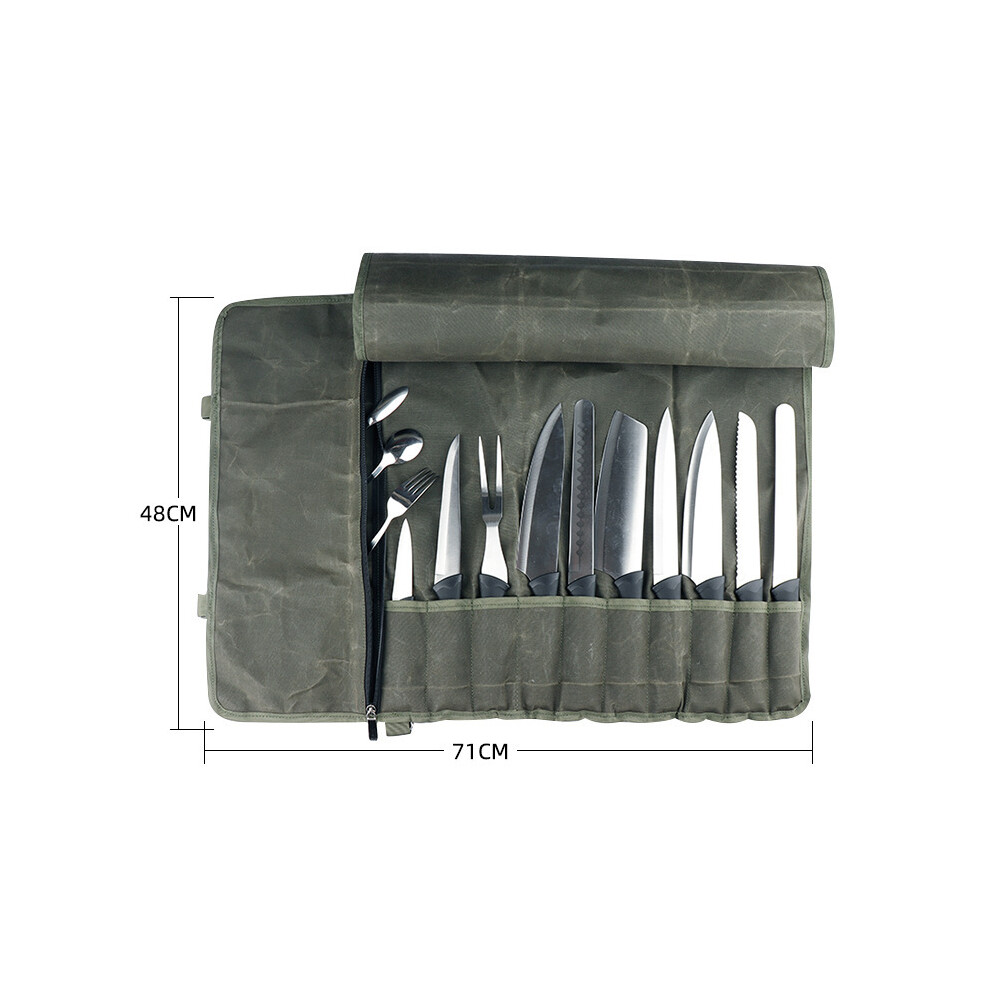 Professional Chef Knife Bag Waxed Canvas Knife Bag 11 Slot Knife Bag Green 9113374539883