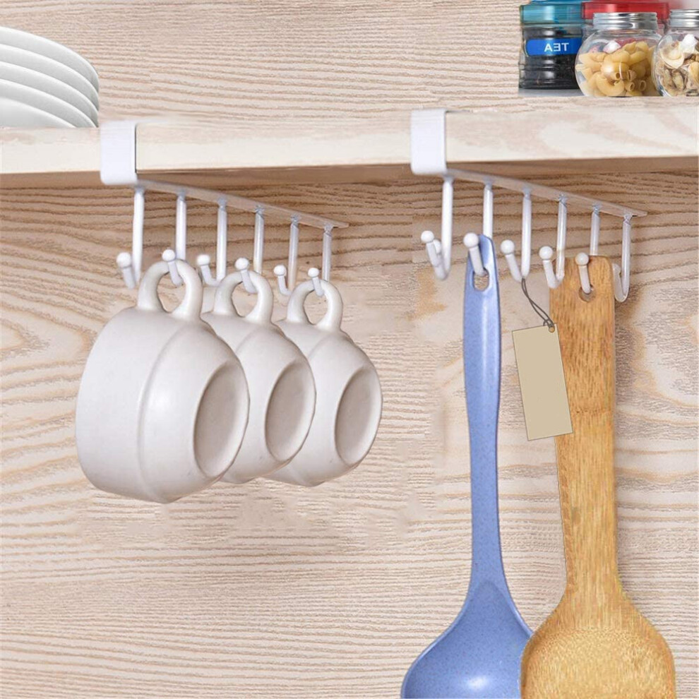 2Pcs Cup Wine Glasses Storage Hooks Kitchen Utensils Ties Belts And Scarf Hang Holder Rack Hook Under Cabinet Cupboard No Drilling,White 9113374539906
