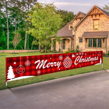 Kerstbanner Couplet Merry Christmas Deurbord (300x50cm) Banner Buitendecoraties Rood Couplet Gordijn Welkomstvlag Hangend Ornament Banner Welkom Kerst