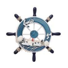 Wooden 23cm Beach Boat Steering Wheel Fishing Net Home Wall Decoration (blue) 1 Piece Zinuo Boutique