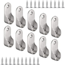 10 Pieces Closet Tube Brackets with 20 Screws, Nickel Plated Clothes Rail Bracket, Closet Zinc Alloy Oval Fixing Brackets, for Closet Rod