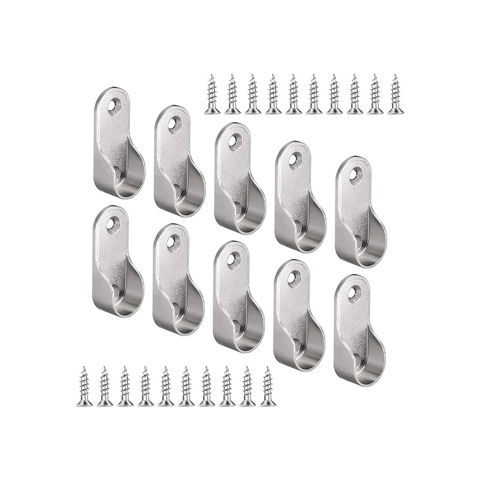 10 Pieces Closet Tube Brackets With 20 Screws, Nickel Plated Clothes Rail Bracket, Closet Zinc Alloy Oval Fixing Brackets, For Closet Rod 9113374540407