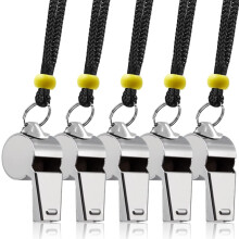 Confezione da 5 fischietti con cordino regolabile, fischietto da arbitro per insegnanti e bambini in metallo, fischietto sportivo, fischietto di emerg