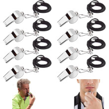 Paquete de 10 silbatos de acero inoxidable, con cord?n, silbatos de emergencia de metal de alta calidad, ideales para ?rbitros, para deportes, balonce