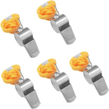 5er-Pack Pfeifen aus Edelstahl mit gelbem Schlüsselband für Schiedsrichter, Trainer, Survival, Notfall, Fußball, Basketball, Hockey