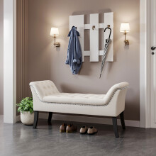 Creamy-white Armed Velvet Buttoned Bed Bench
