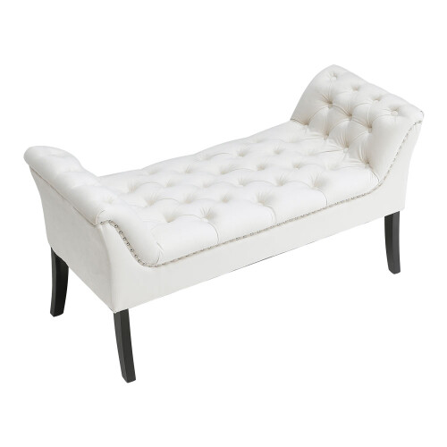 Living And Home Creamy-white Armed Velvet Buttoned Bed Bench 2