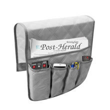 Organizer per bracciolo divano, 5 tasche, antiscivolo, adatto per tablet, telefono, tablet, libri, riviste, telecomando TV grigio