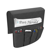 Organizer per bracciolo divano, 5 tasche, antiscivolo, adatto per tablet, telefono, tablet, libri, riviste, telecomando TV, nero