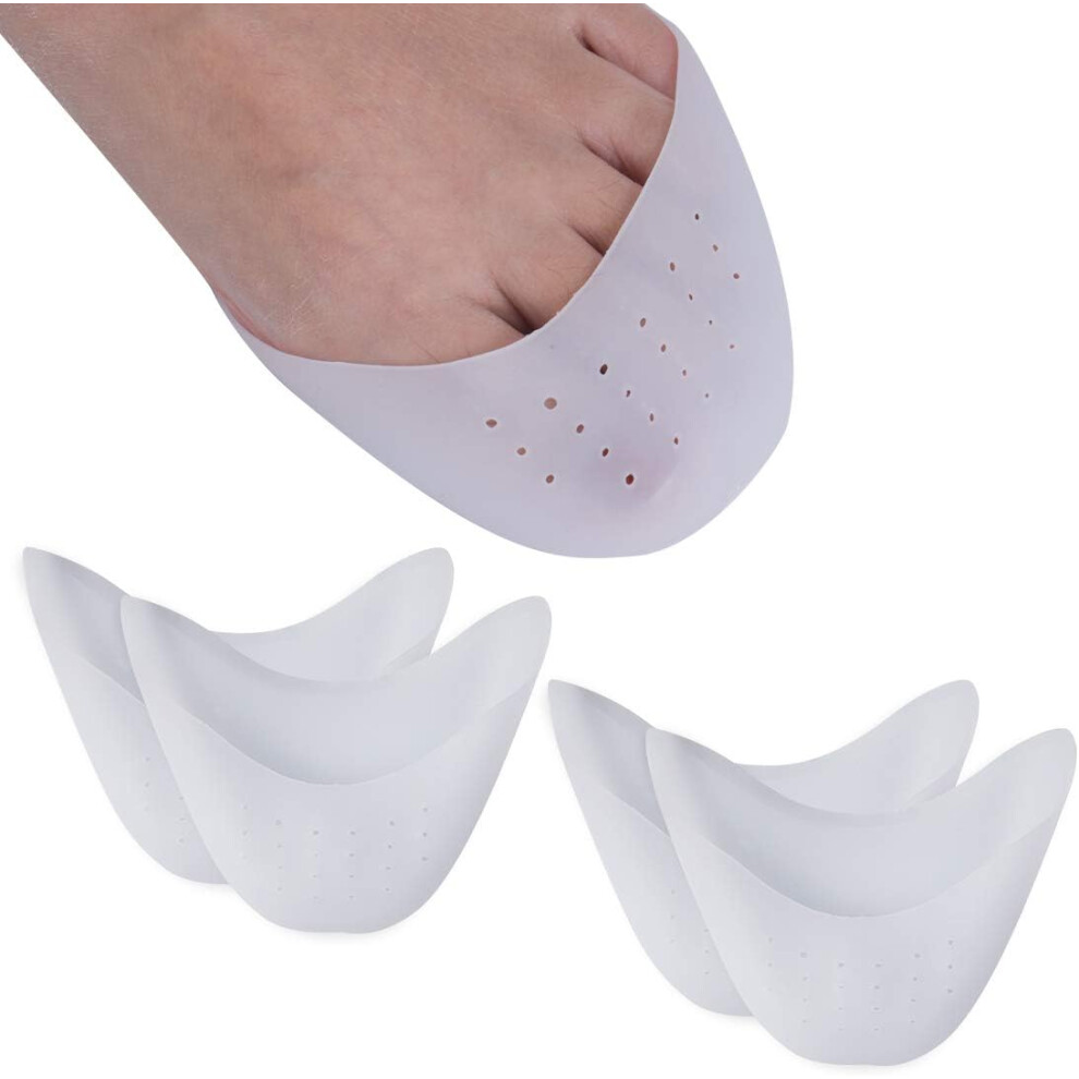 Lifeasy White 2 Pair Toe Protectors, Footful Toe Caps Professional Silicone Gel Protectors, Forefoot Cushions, For Tiptoes Pointed Ballet Dance Shoes (White)
