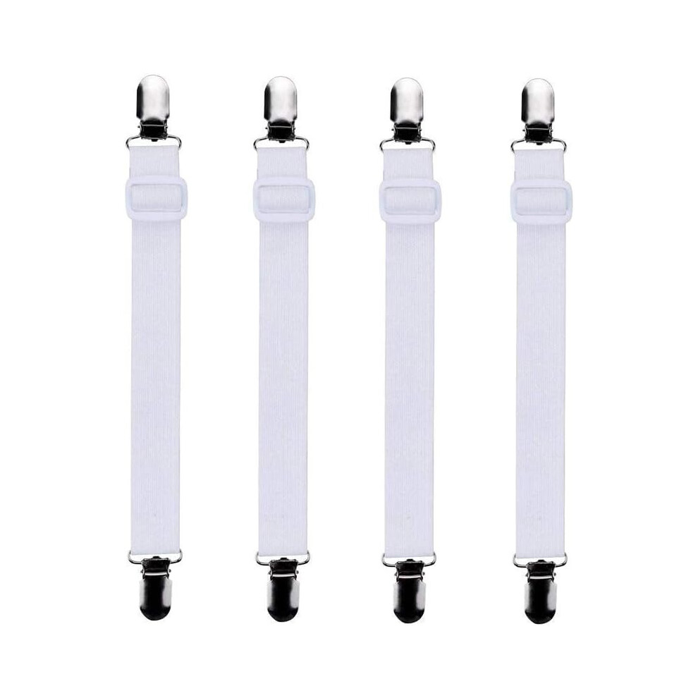 Lot de 4 tendeurs de drap-housse réglables (30 cm à 120 cm), tendeurs réglables, s'adapte à tous les lits et matelas, blanc