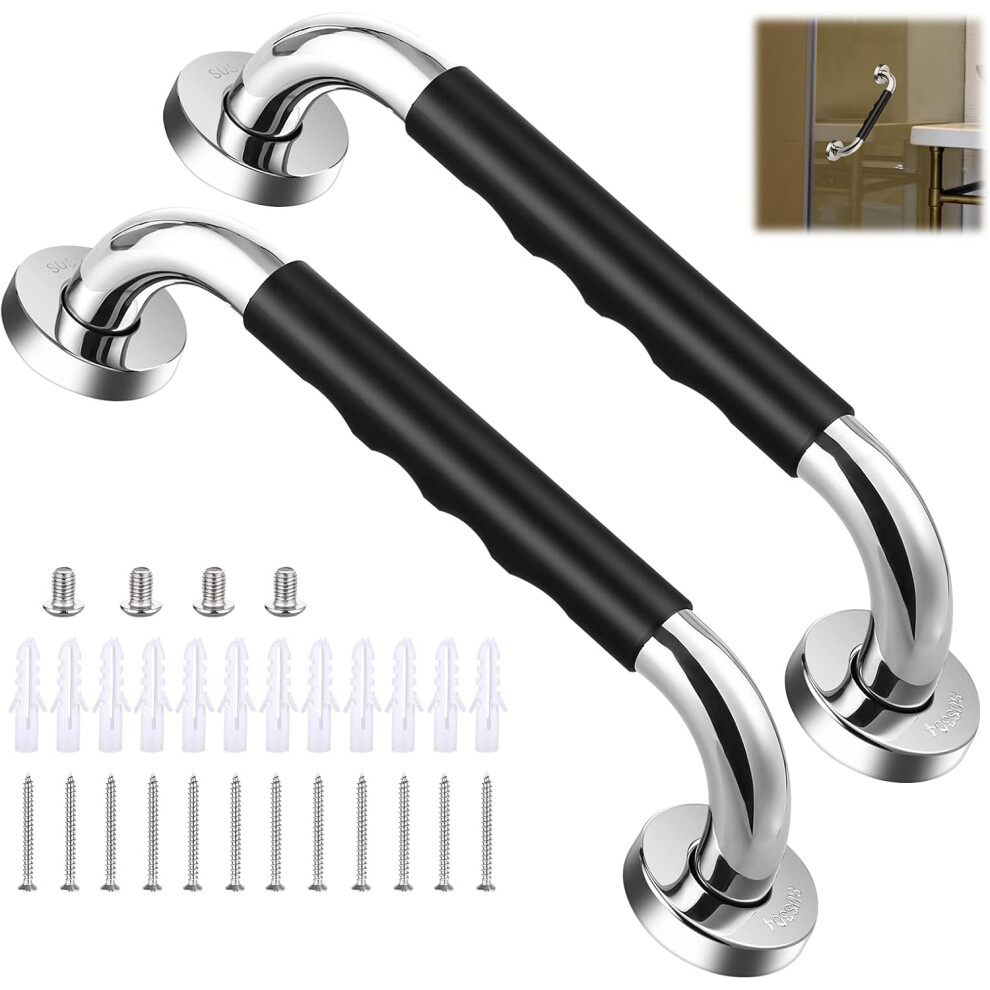 Lifeasy 2 Pieces Bathtub Handle, 33Cm Non-Slip Bathroom Grab Bar, Wall Mounted Stainless Steel Grab Bar Shower Handle For Elderly/Disabled/Children/Pregnant