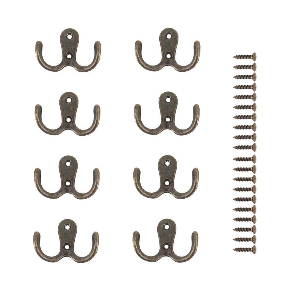 Lot de 8 crochets à double vis en métal et porte-manteaux pour étagères de rangement pour la maison, tiroirs, casiers, salle de bain (bronze)