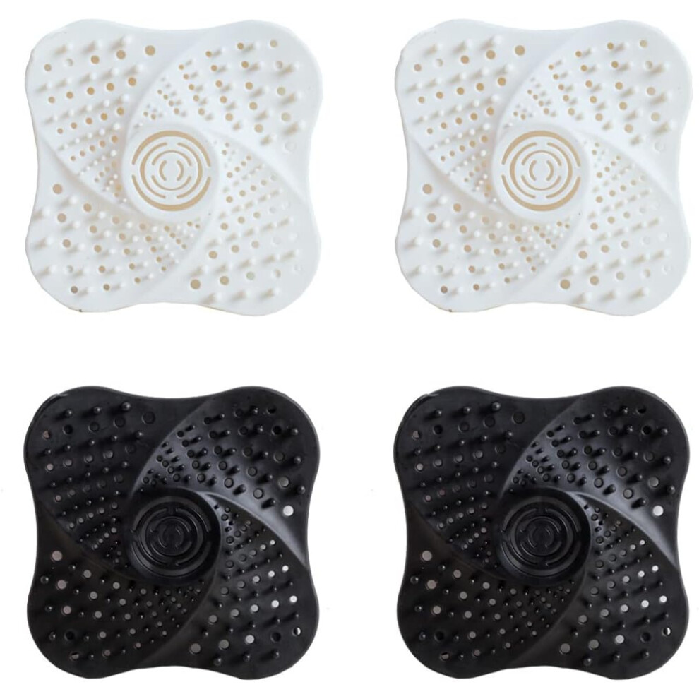 Set Of 4 Silicone Sink Strainers, Shower Hair Strainer, Drain Protector, Hair Catcher With Anti-Clog Suction Cup For Shower, Drain, Tub And Sink White 9113374544504